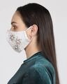 Shop 3 Ply White & Multi Faux Silk Floral Embellished Fabric Fashion Mask-Design