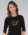 Shop Angelic Wings Gold Print Round Neck 3/4th Sleeve T-Shirt-Front