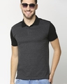 Shop Men's Anthra Melange & Black Color Block Polo T-shirt-Front