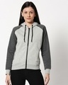 Shop Anthra Melange - Grey Melange Constrast Sleeves Zipper Hoodie-Design