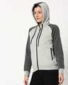 Shop Anthra Melange - Grey Melange Constrast Sleeves Zipper Hoodie-Full