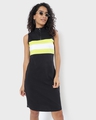Shop Arcade Green Sleeveless High Neck Slim Fit Zipper Dress-Front