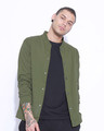 Shop Army Green Buttoned Bomber Jacket-Front