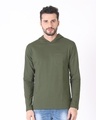 Shop Army Green Full Sleeve Pocket Hoodie T-Shirt-Front