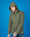 Shop Army Green Plain Henley Hoodies-Front