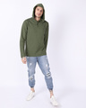 Shop Army Green Plain Henley Hoodies-Full