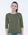 Shop Army Green Round Neck 3/4th Sleeve T-Shirt-Front