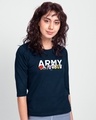 Shop Army Round Neck 3/4 Sleeve T-shirt-Front
