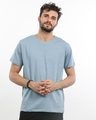 Shop Ash Blue Melange Half Sleeve T-Shirt-Front