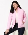 Shop Baby Pink Plain Puffer Jacket with Detachable Hood-Front