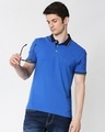Shop Baleine Blue Half Sleeve Tipping polo-Front