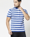 Shop Baleine Blue & White Half Sleeve Stripes Polo-Front