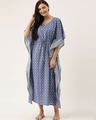 Shop Women Blue Printed Kaftan Night Dress-Front