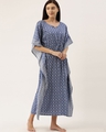 Shop Women Blue Printed Kaftan Night Dress-Full