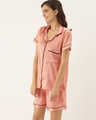 Shop Women Blush Solid Pink Satin Night Suit-Design