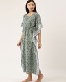 Shop Women Green & White Printed Kaftan Night Dress-Design