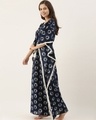 Shop Women Navy Blue & Offwhite Printed Kaftan Night Dress-Design