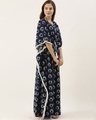 Shop Women Navy Blue & Offwhite Printed Kaftan Night Dress-Full
