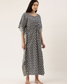 Shop Women Navy Blue Printed Kaftan Night Dress-Full