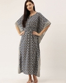 Shop Women Navy Blue Printed Kaftan Night Dress