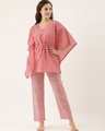 Shop Women Peach & Offwhite Print Kaftan Set Night Suit-Front