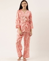 Shop Women Peach Satin Printed Night Suit-Front