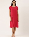 Shop Women Pink Rayon Solid Pocket Emb Night Dress-Front