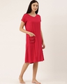 Shop Women Pink Rayon Solid Pocket Emb Night Dress-Full