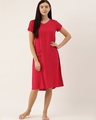 Shop Women Pink Rayon Solid Pocket Emb Night Dress
