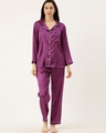 Shop Women Purple Solid Satin Night Suit-Front