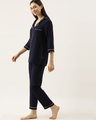 Shop Women Rayon Navy Blue Solid Night Suit-Design
