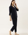 Shop Women Rayon Navy Blue Solid Night Suit-Full