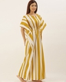 Shop Women Yellow Striped Print Kaftan Night Dress-Full