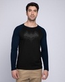 Shop Bat Drip Full Sleeve Raglan T-Shirt (BML) Navy Blue-Black-Front