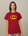 Shop Women's Red Batman Classic Logo Graphic Printed Boyfriend T-shirt-Front