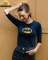 Shop Batman Gold Round Neck 3/4 Sleeve T-Shirt Navy Blue-Front