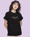 Shop Batman Outline Logo Boyfriend T-Shirt (BML) Black-Front