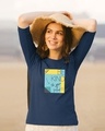 Shop Be Kind Colorblock Round Neck 3/4 Sleeve T-Shirt Navy Blue-Front