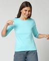 Shop Women's Beach Blue 3/4th Sleeve Slim Fit T-shirt-Front