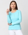 Shop Beach Blue Full Sleeve Henley T-Shirt-Front