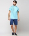 Shop Beach Blue Stripe Half Sleeve Hoodie T-Shirt