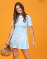 Shop Beach Blue Tie & Dye Print Flared Dress-Front
