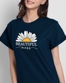 Shop Beautiful Mess Flower Boyfriend T-Shirt Navy Blue-Front