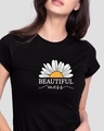 Shop Beautiful Mess Flower Half Sleeve Printed T-Shirt Black-Front