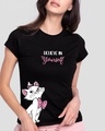 Shop Women's Black Believe Cat Graphic Printed Slim Fit T-shirt-Front