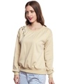Shop Women's Beige Embellished Regular Fit Sweatshirt-Design
