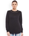 Shop Women's Black Embellished Regular Fit Sweatshirt-Front
