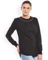 Shop Women's Black Embellished Regular Fit Sweatshirt-Design