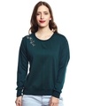 Shop Women's Green Embellished Regular Fit Sweatshirt-Front