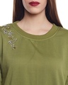 Shop Women's Green Embellished Regular Fit Sweatshirt